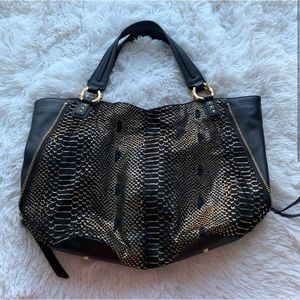 Aimee Kestenberg Gold Black Snake Print Tote Purse